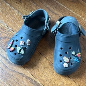 CROCS Kids Black Clogs with Sports Charms